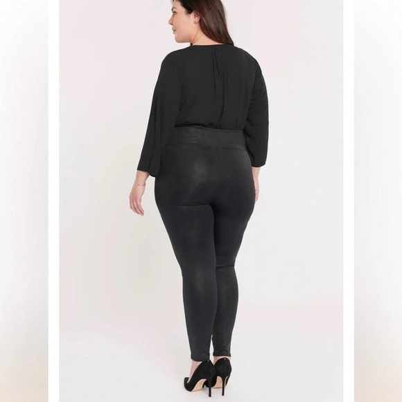 NYDJ Pull-On Skinny Legging Pants 0X Black Metallic Coated Textured Faux Leather - Picture 5 of 10